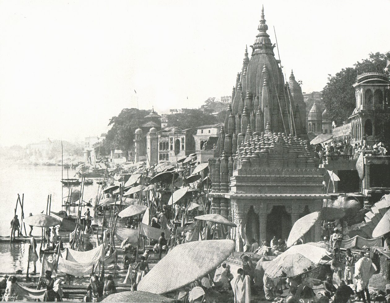 ヴィシュヌ池とガート、ベナレス、インド、1895年。 作： 不明