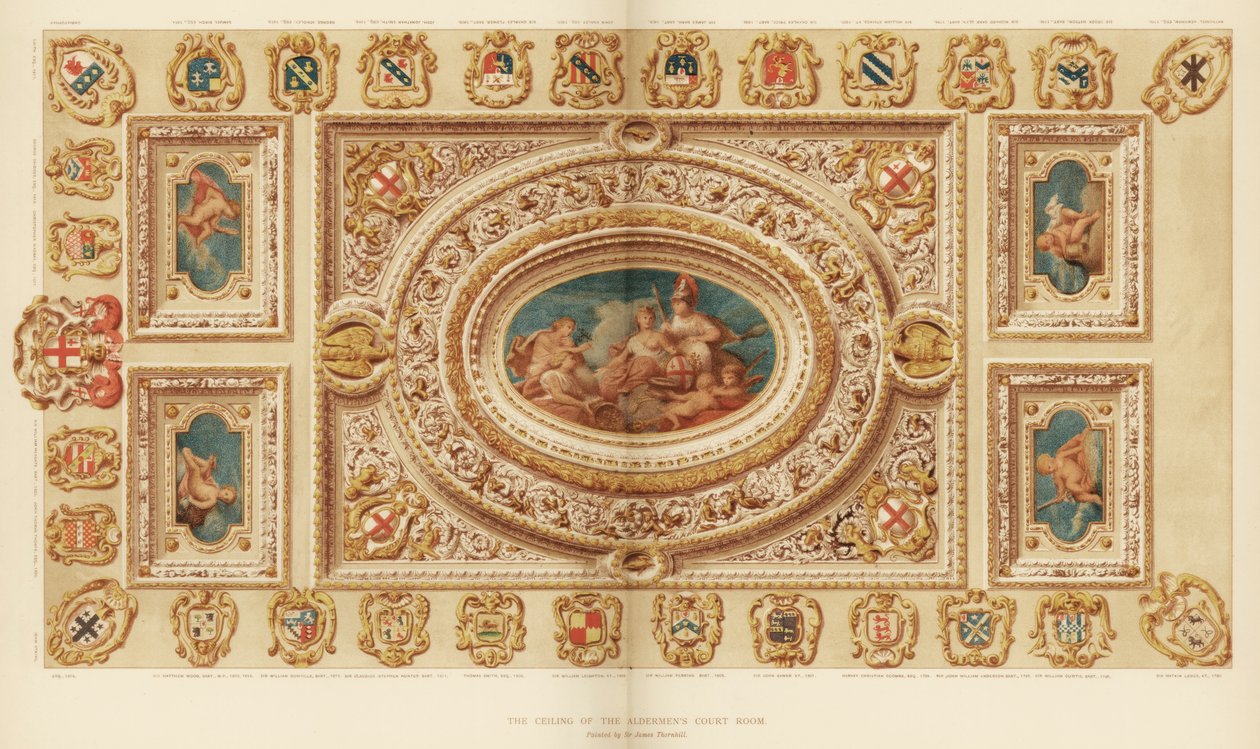 18世紀ロンドン市ギルドホールのアルダーメン裁判所の天井、1886年 作： 不明