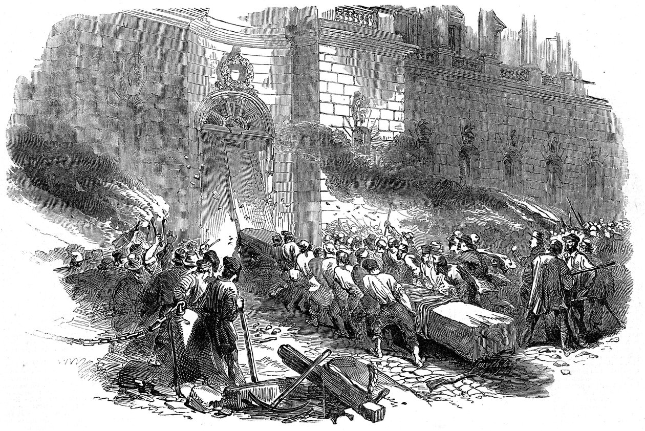 1848年3月、ベルリンでアーセナルを襲撃する群衆、プロイセン革命 作： 不明