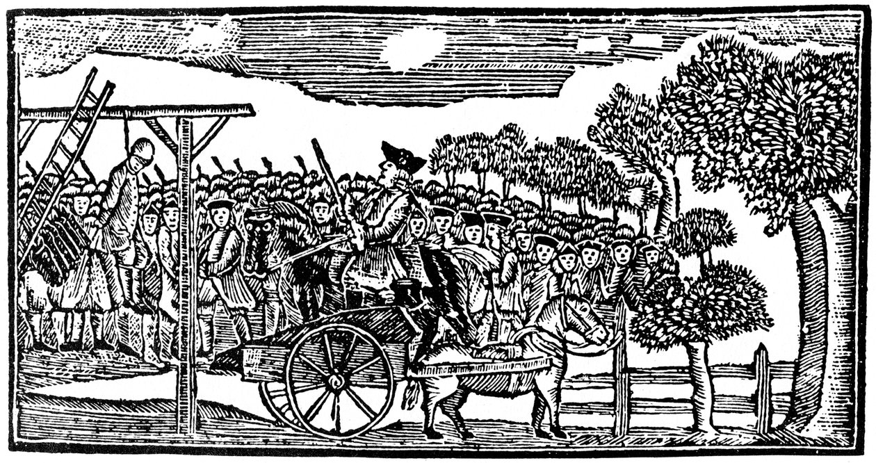 1954年18世紀、マサチューセッツ州ケンブリッジのレッチミアポイントでの処刑 作： 不明