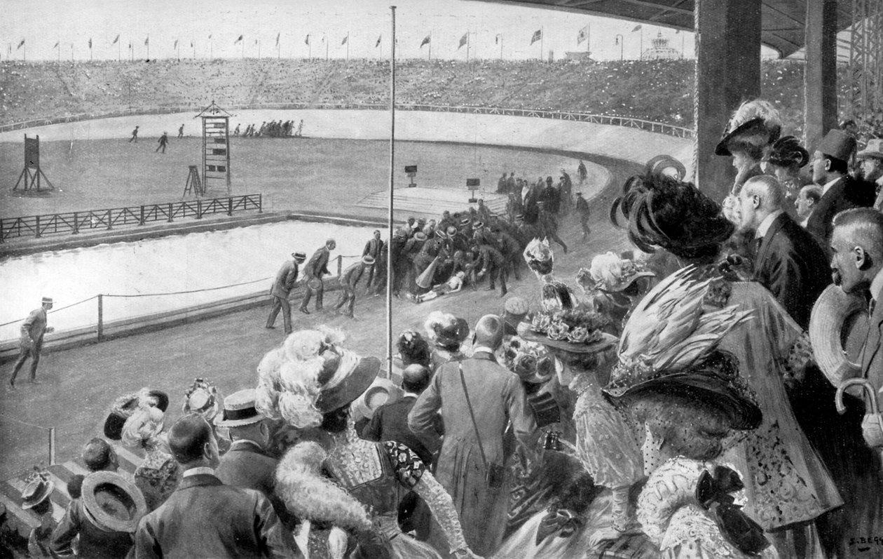 マラソンの終了、オリンピック、ロンドン、1908年、c1920 作： 不明