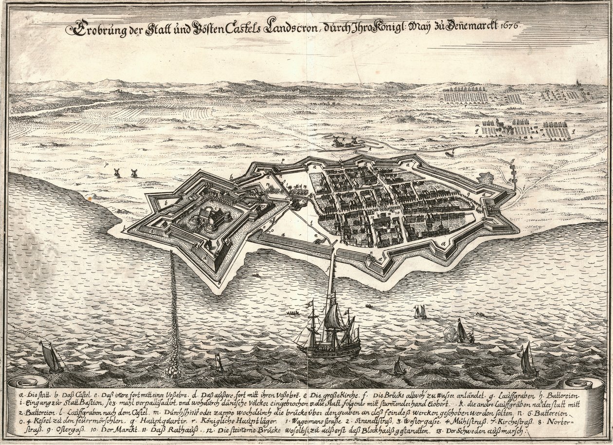 1676 年のスカニア戦争でデンマーク人に占領された、スウェーデンのランツクルーナの要塞 作： 不明