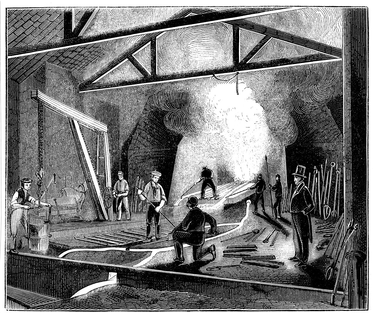 鋳造所または鋳造家、バターリー製鉄所、ダービーシャー、1844 作： 不明