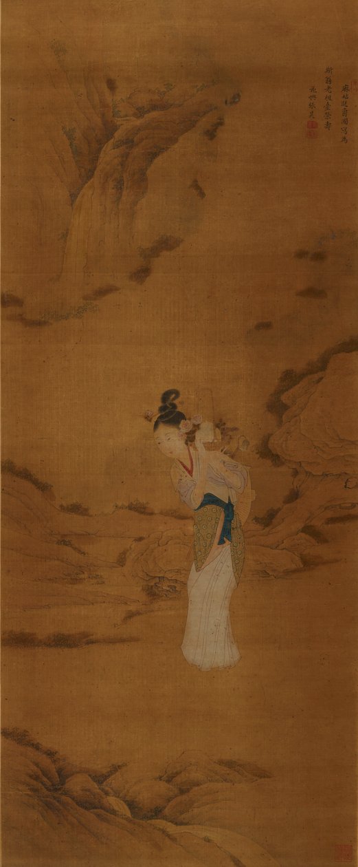 花のバスケットを持つ女神マグ、清王朝 1645-1911 作： 不明