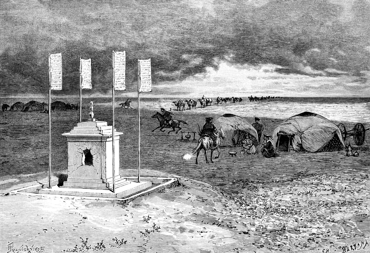 ラマと野営地の墓、モンゴルの砂漠、c1890 作： 不明