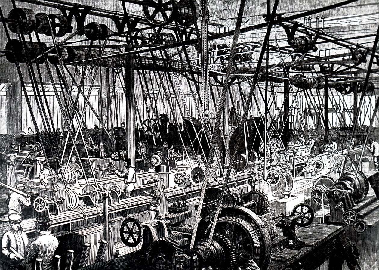 Robert Stephenson and Companyの工具・旋盤工場。 作： 不明