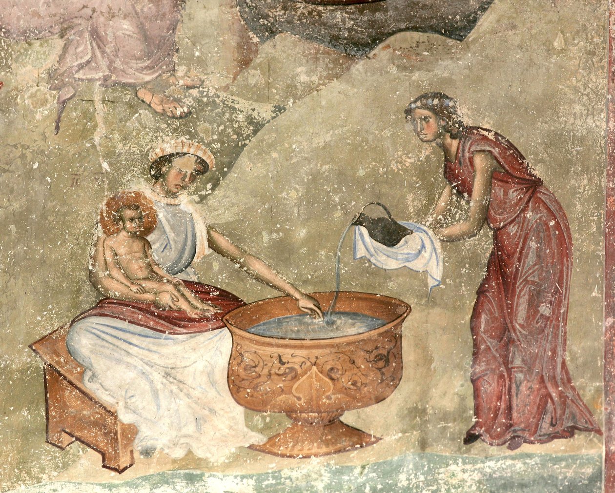 キリスト降誕のシーンでの子供の洗浄c。 1260-1270 作： 不明