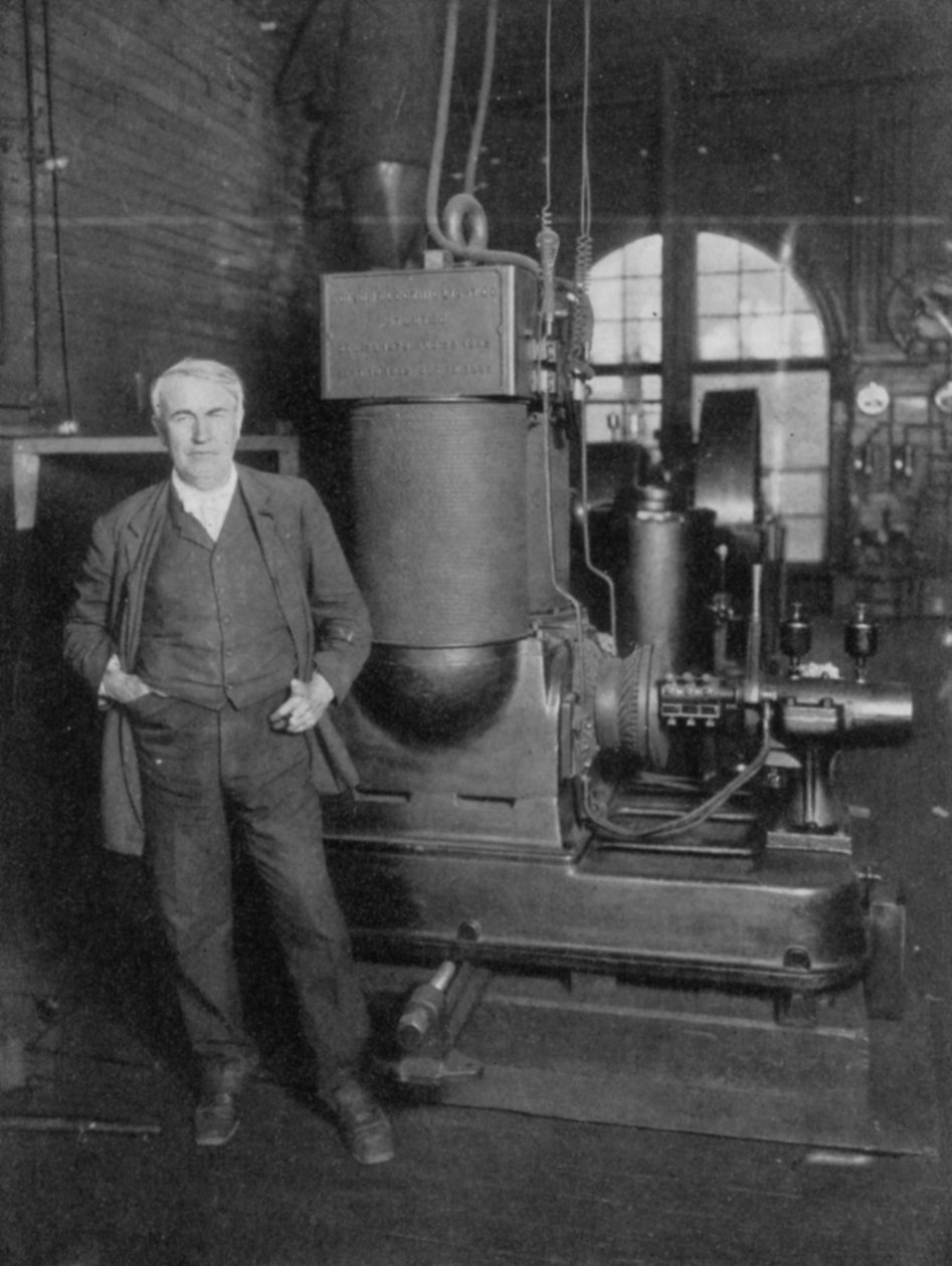 トーマスアルバエジソン、アメリカの発明家、1880年代に電灯を生成する最初の発電機 作： 不明