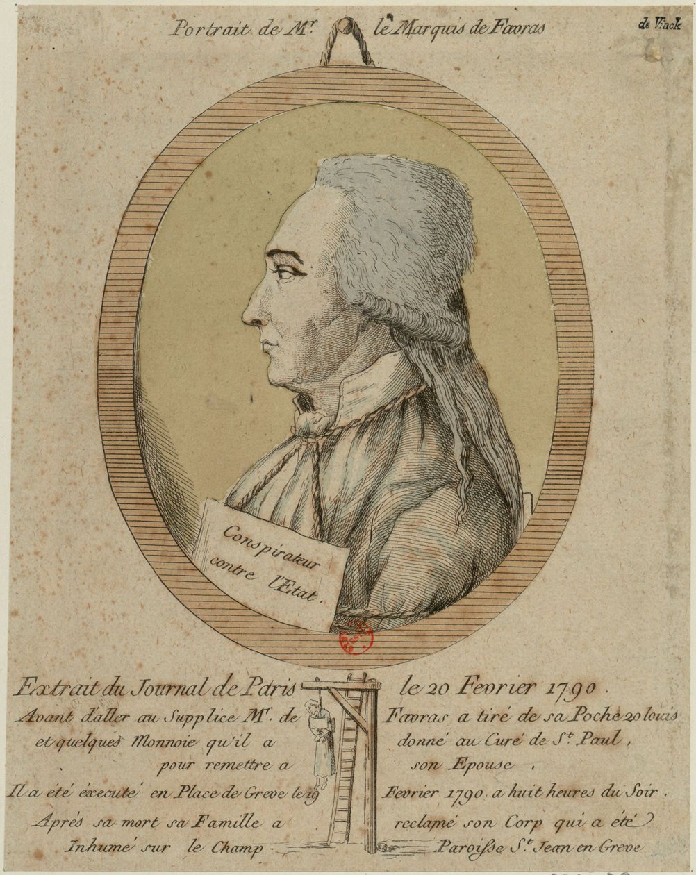 トーマス・ド・マヒー、マルキ・ド・ファヴラス 1744-1790. 1790 年 2 月 20 日の Journal de Paris より。 作： 不明