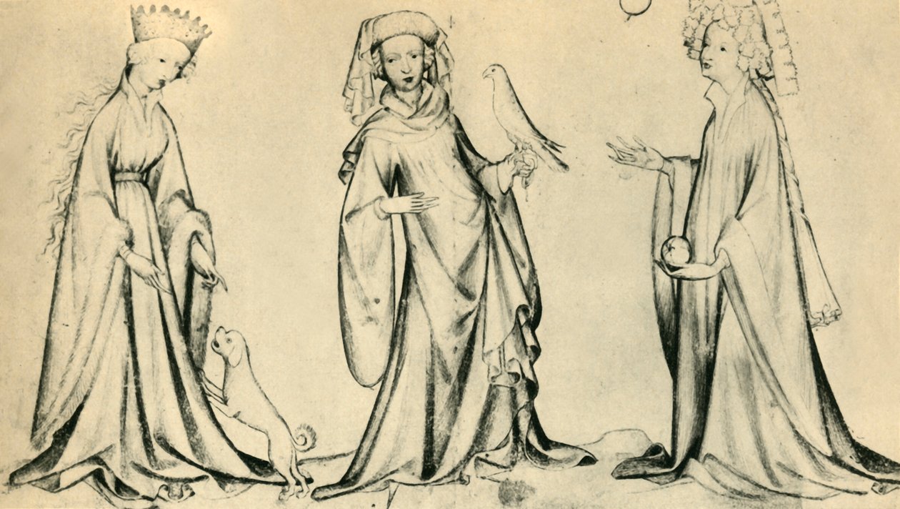 3人の若い女性、c1400、1943年。 作： 不明