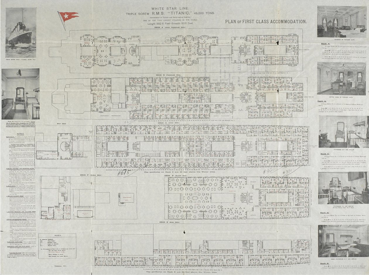 タイタニックファーストクラスデッキ計画、1911 作： 不明