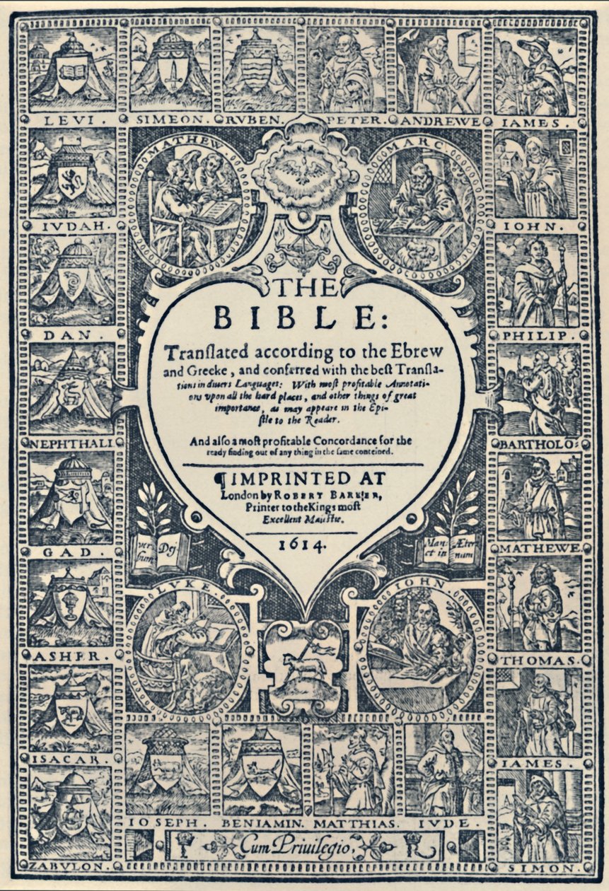 ジュネーブ聖書のタイトルページ、1614年、1947年 作： 不明