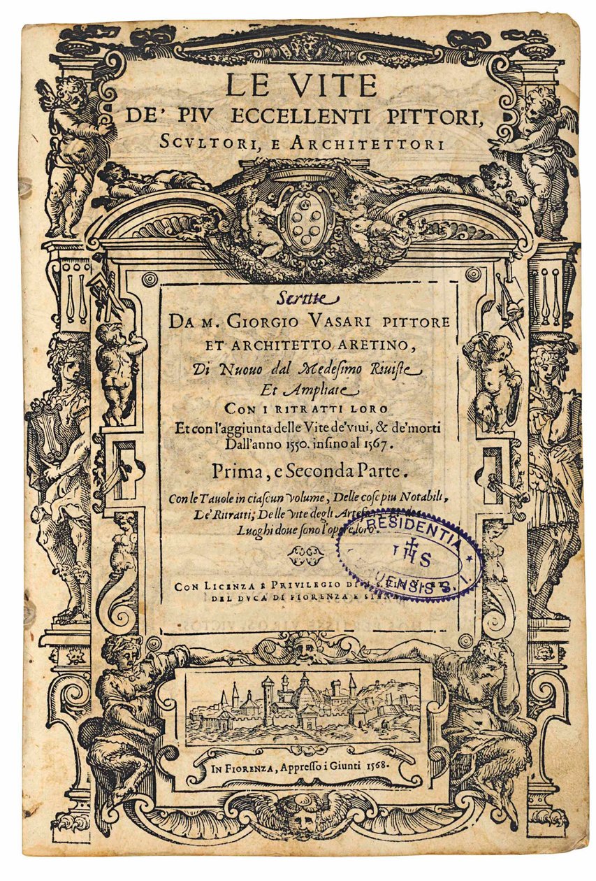 タイトルページ：Giorgio Vasari、最も優れたイタリアの画家たちの生活...、1568。 作： 不明
