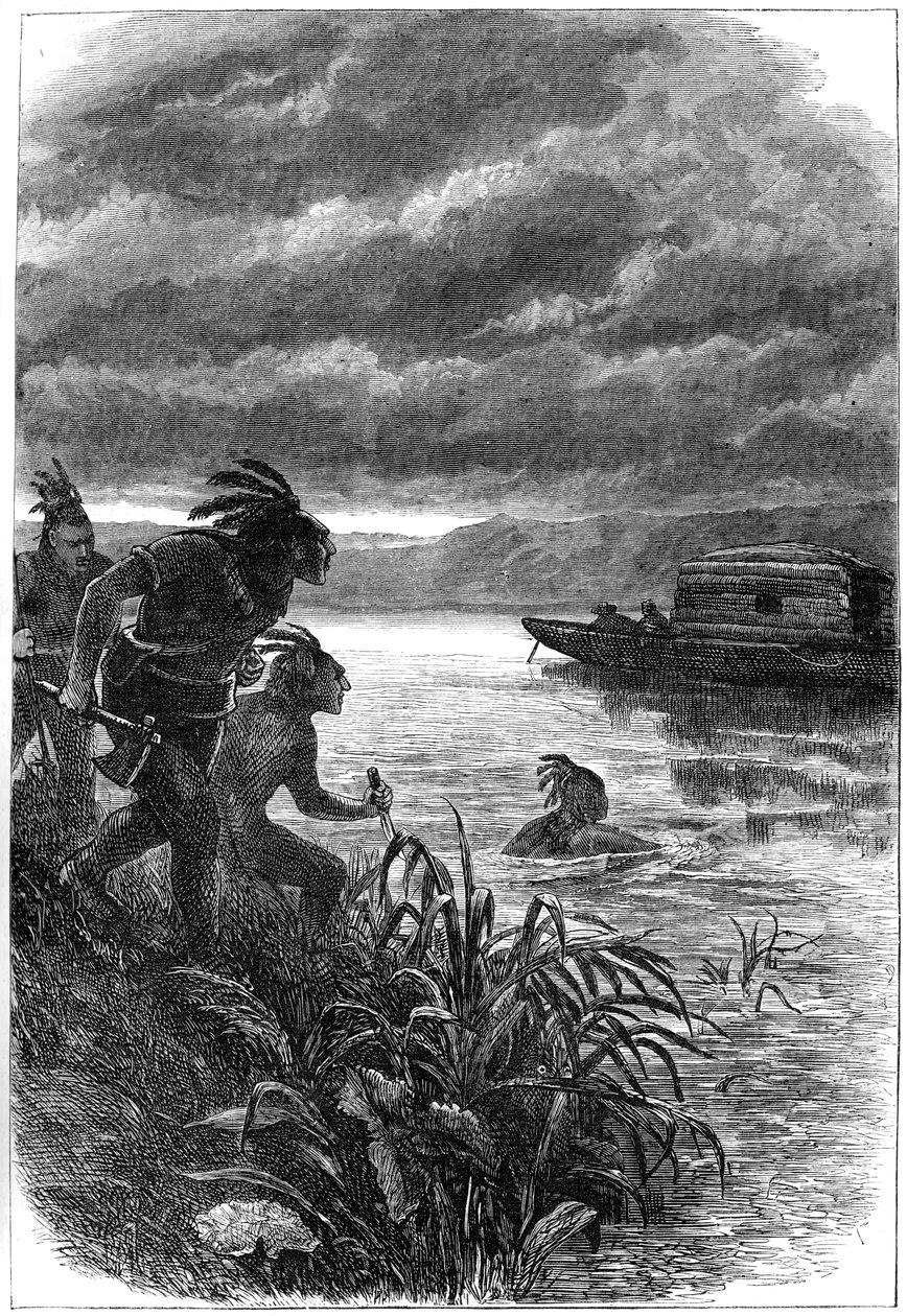 18世紀のオハイオ川の商人がアメリカ先住民に襲われたc1880 作： 不明