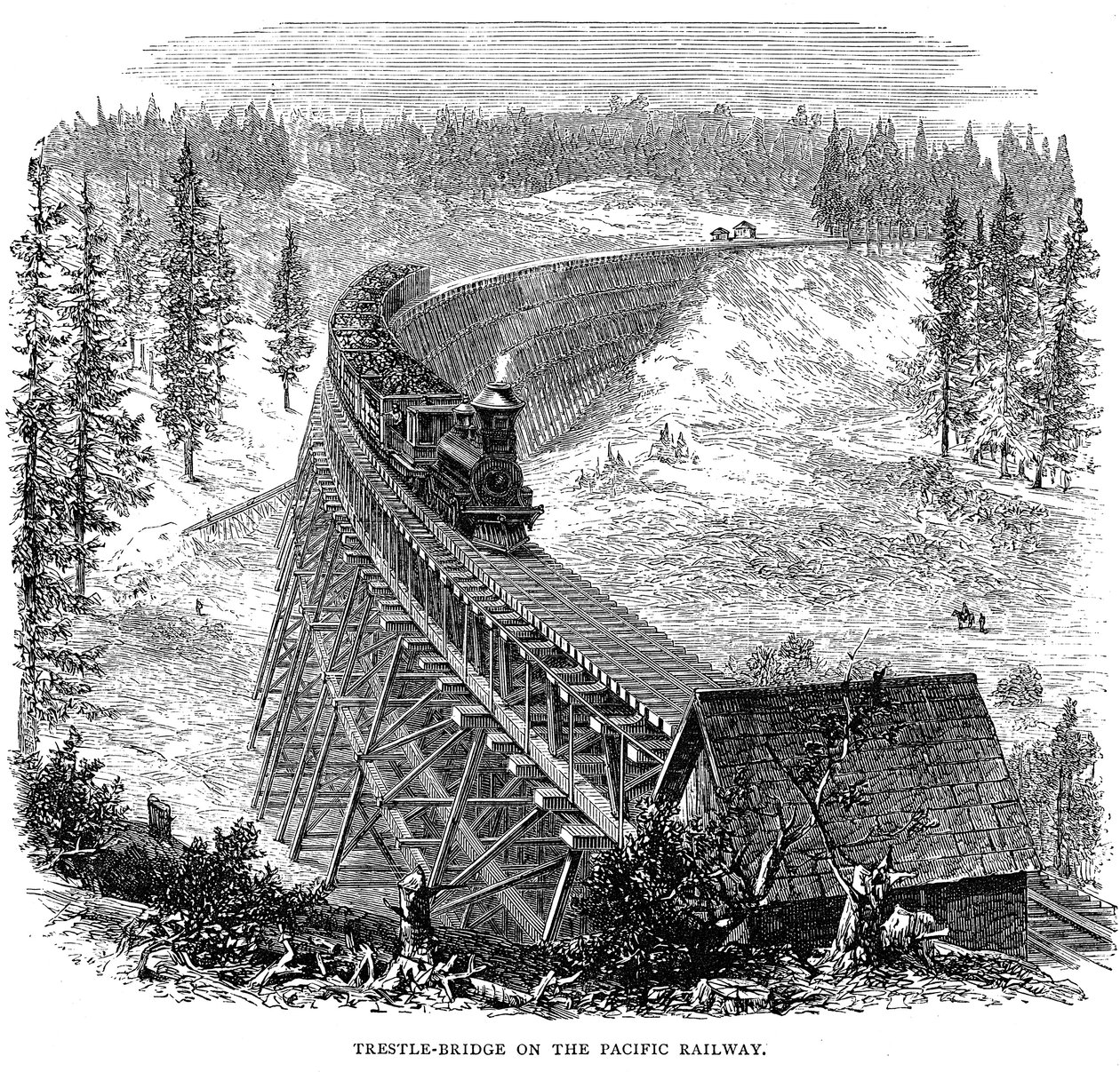 ユニオンパシフィック鉄道、1876年の架台橋 作： 不明