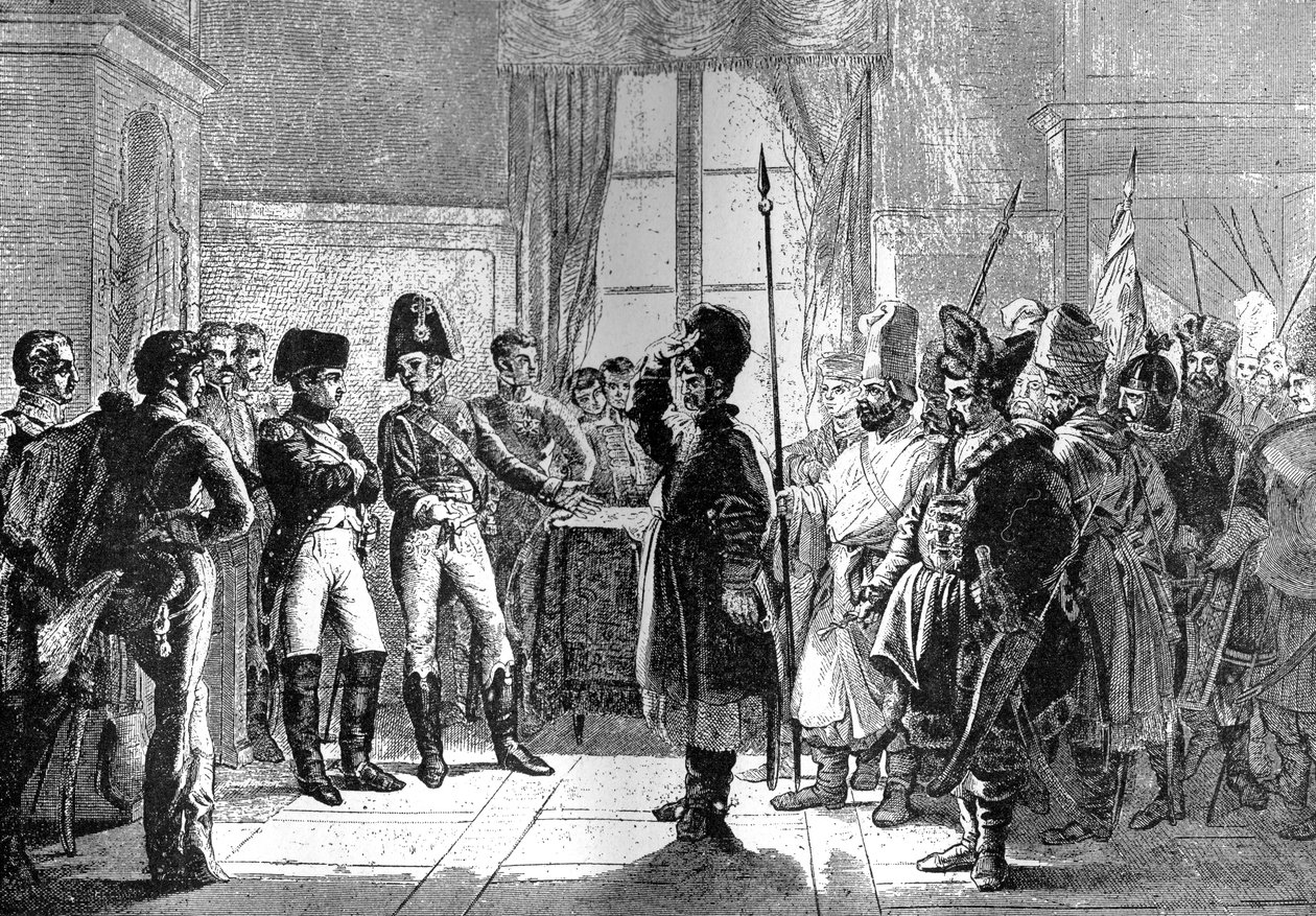 1807年7月8日、ナポレオンにロシア軍を派遣するアレクサンドル1世皇帝1882〜1884年 作： 不明
