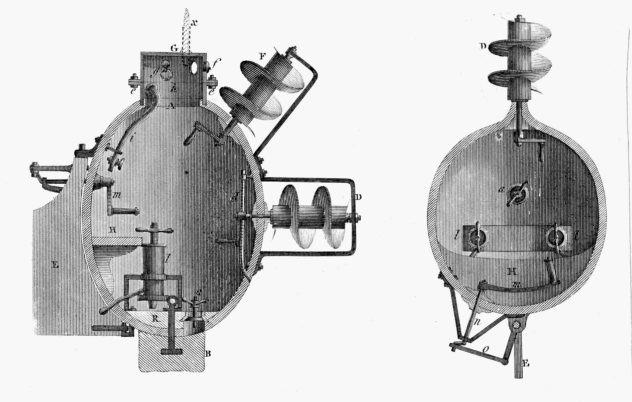 タートル、デイビッドブッシュネル設計の潜水艦、1787年 作： 不明