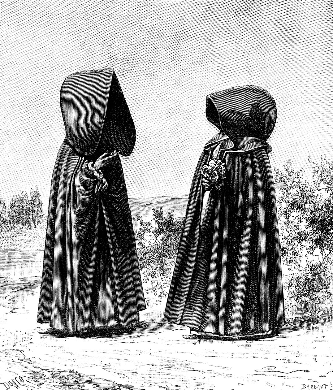 ポルトガルのファイアル島とスペインのサンミゲル出身の2人のフード付き女性、c1900年代 作： 不明