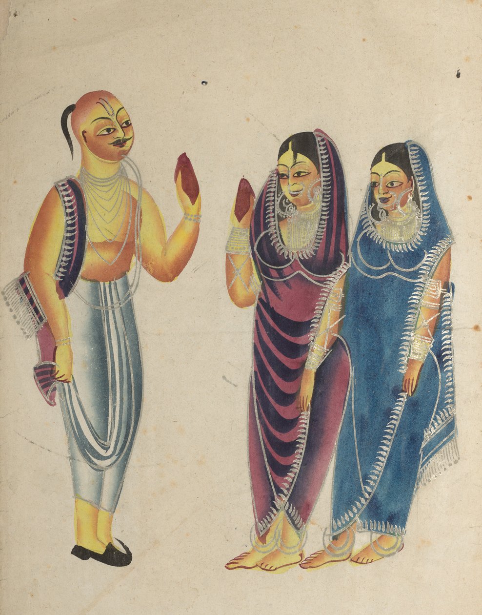 Vaishnava信者と2人の女性、1800年代。 作： 不明