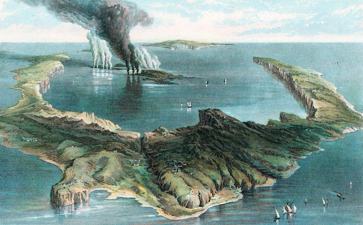 1866 年に噴火したティラ サントリーニ島の火山 作： 不明