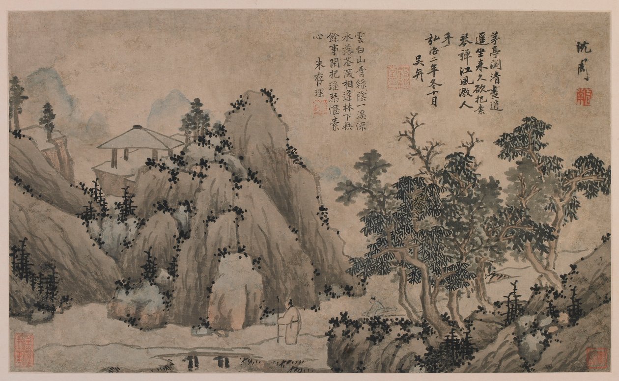 渓流のそばを歩く、明王朝、1368-1644。 作： 不明