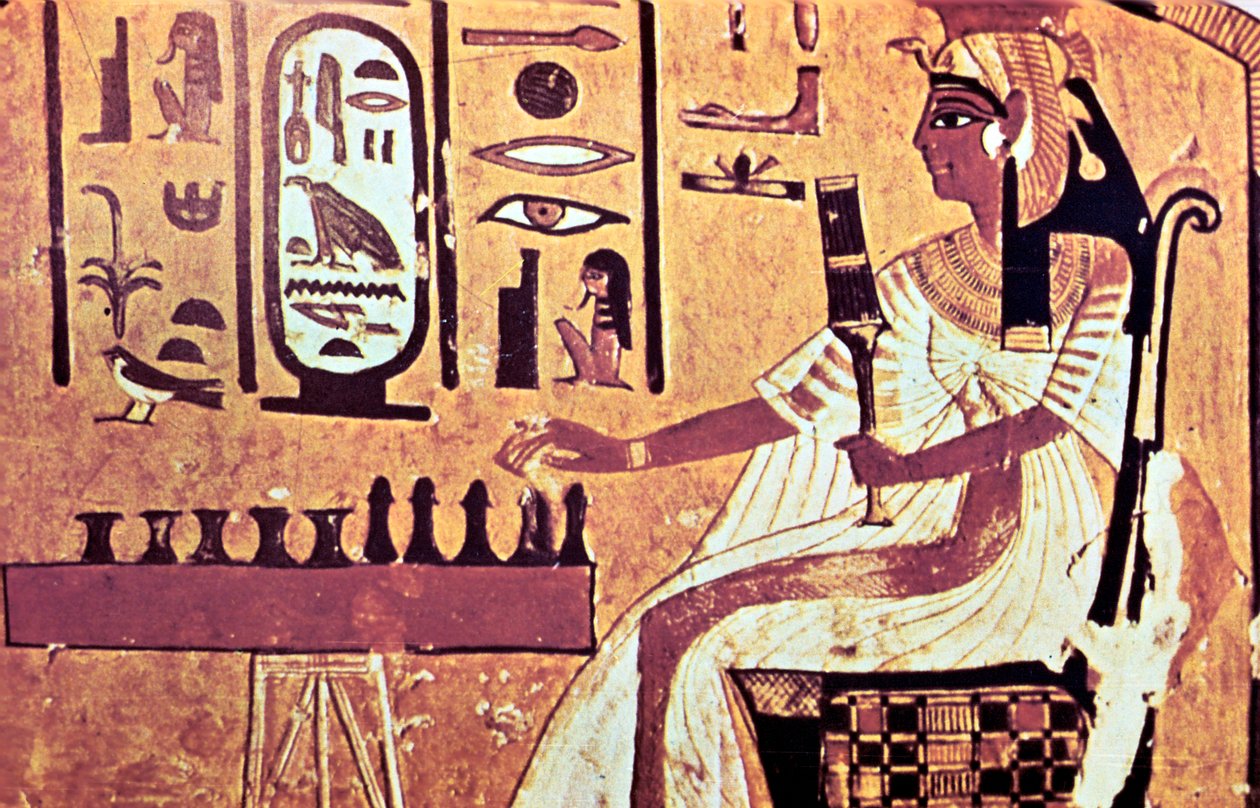 ネフェルタリ、テーベ、古代エジプト、19王朝、紀元前13世紀の墓の壁画 作： 不明