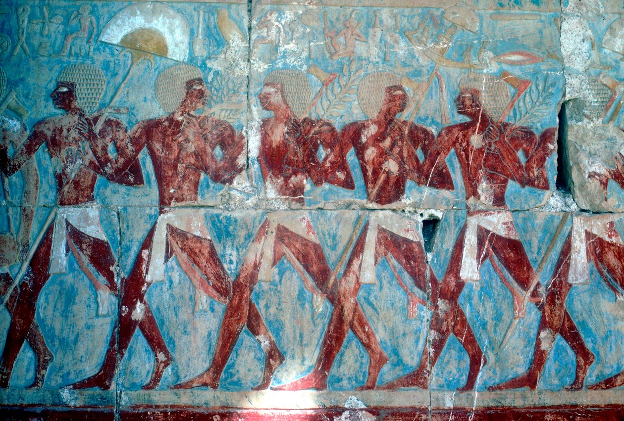 壁画：遠征からの帰還、ハトシェプスト女王の神殿、ルクソール、エジプト、紀元前1470年頃 作： 不明