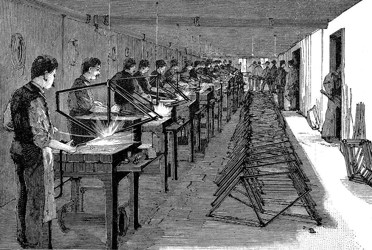 1900年にアメリカの工場で自転車のフレームを溶接 作： 不明