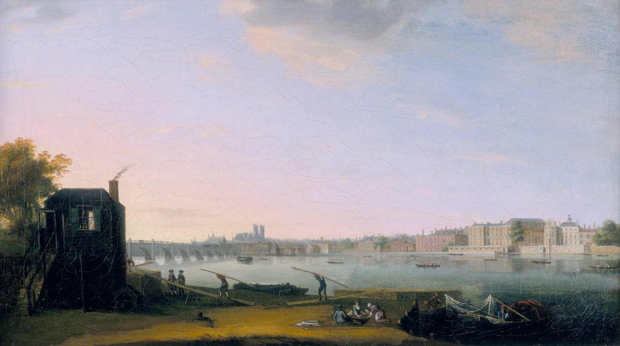 「ランベスからのウェストミンスター橋とホワイトホール」、c1775 作： 不明