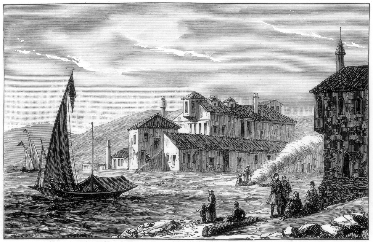 バイロン卿が亡くなった場所、ミソロンギ、ギリシャ、1888 作： 不明