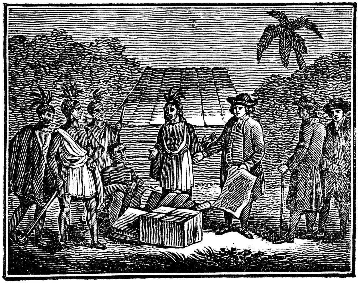 ウィリアムペンとネイティブアメリカン、イギリスのクエーカー教徒入植者、1830年 作： 不明