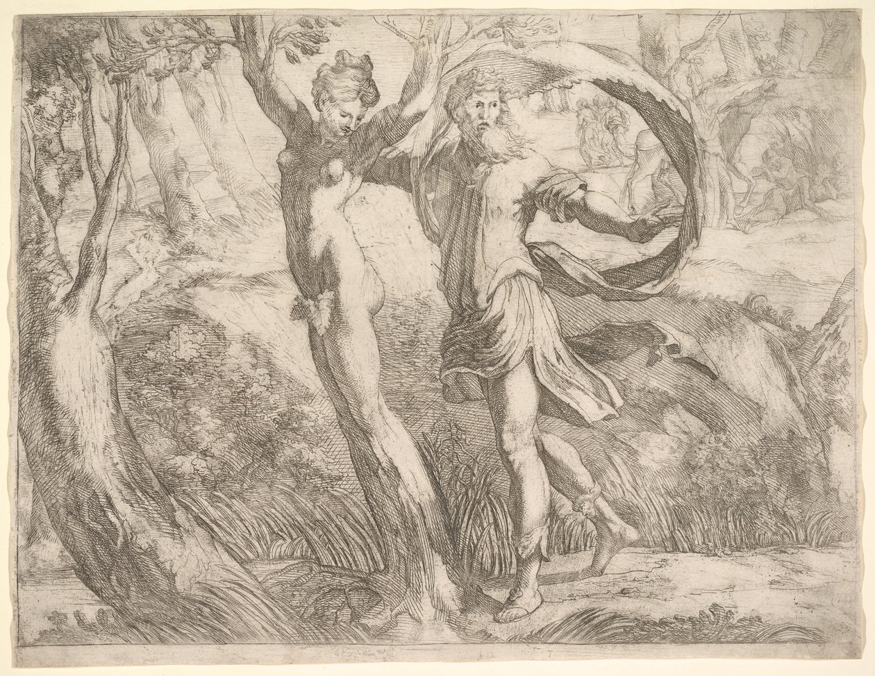 Wilton Album、Folio 10a：Priapus and Lotis、ca。 1530-50。 作： 不明