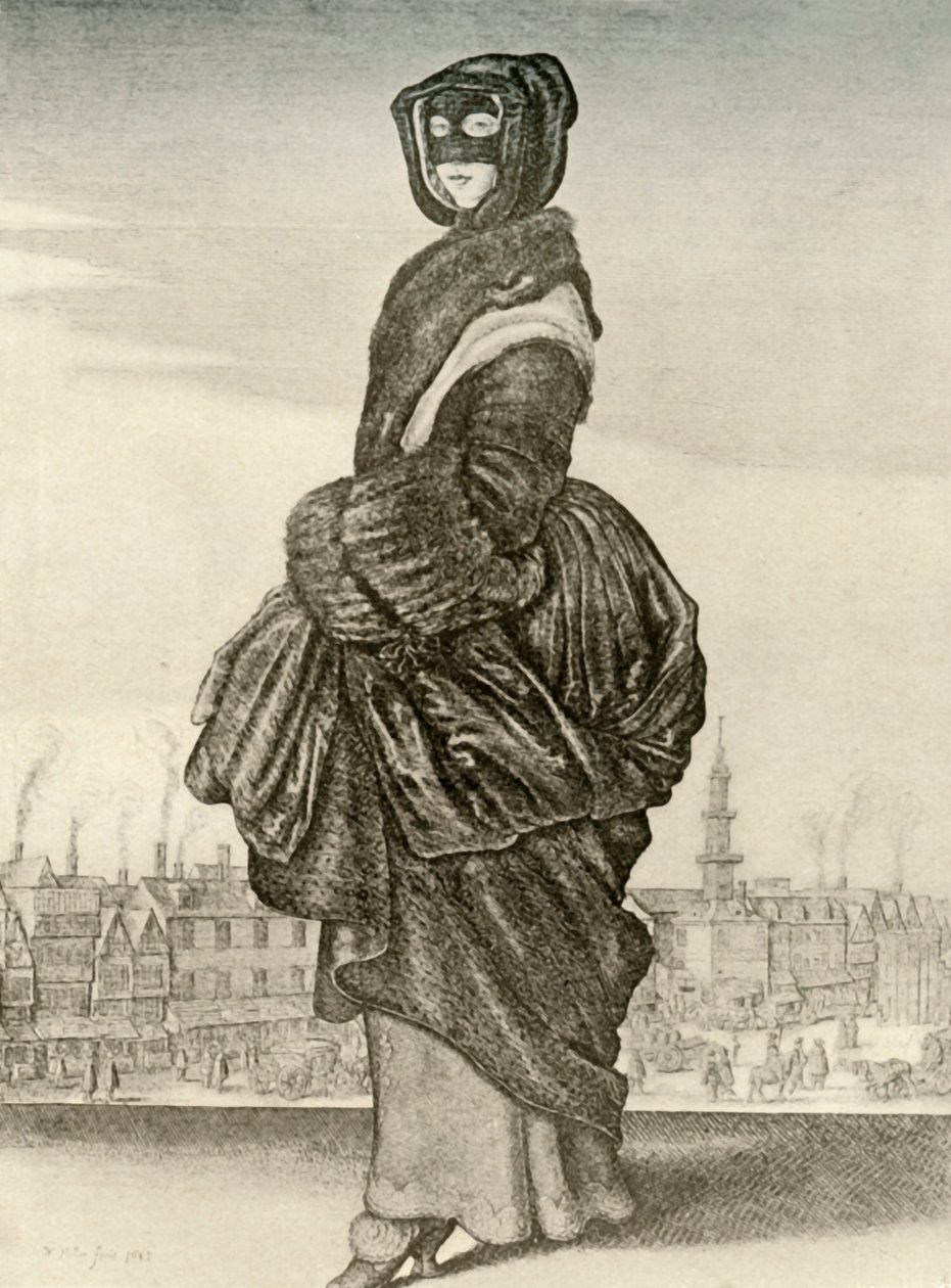 冬-イギリス人女性の屋外用冬服、チャールズ1世の治世、c1620-1640、1937 作： 不明