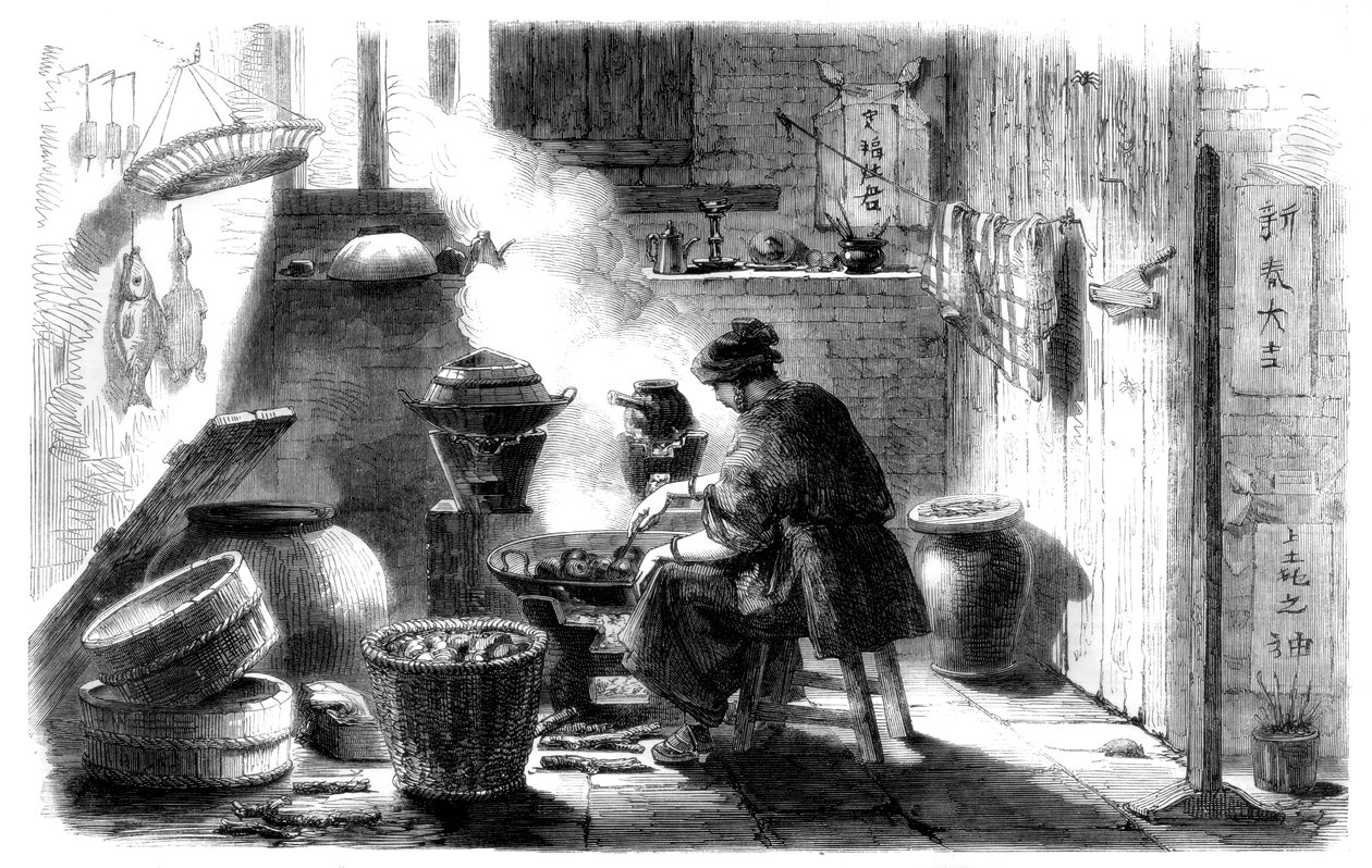 1861年の旧正月のケーキを準備する女性 作： 不明