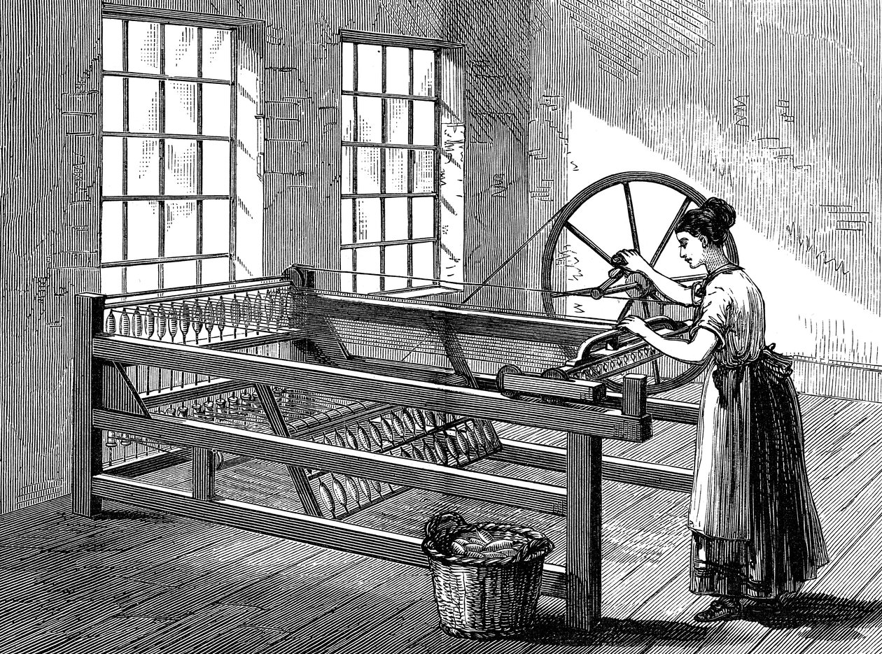 紡績ジェニーを使用する女性、c1880 作： 不明