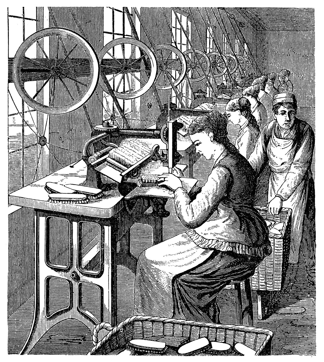 Woodburysマシンを使用してブラシで毛を固定している女性、19世紀後半 作： 不明
