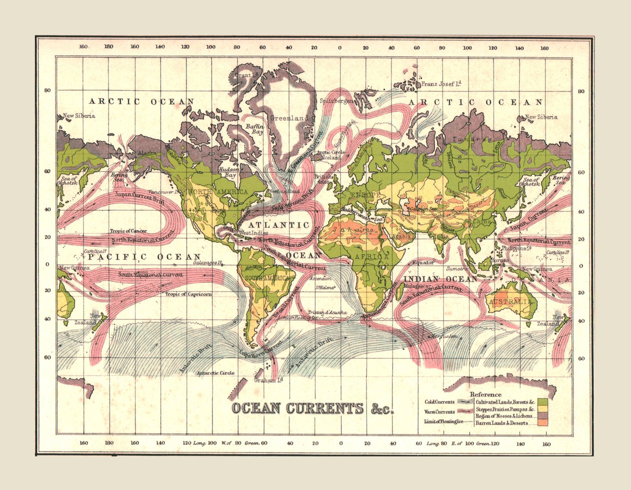 海流を示す世界地図、1902年。 作： 不明