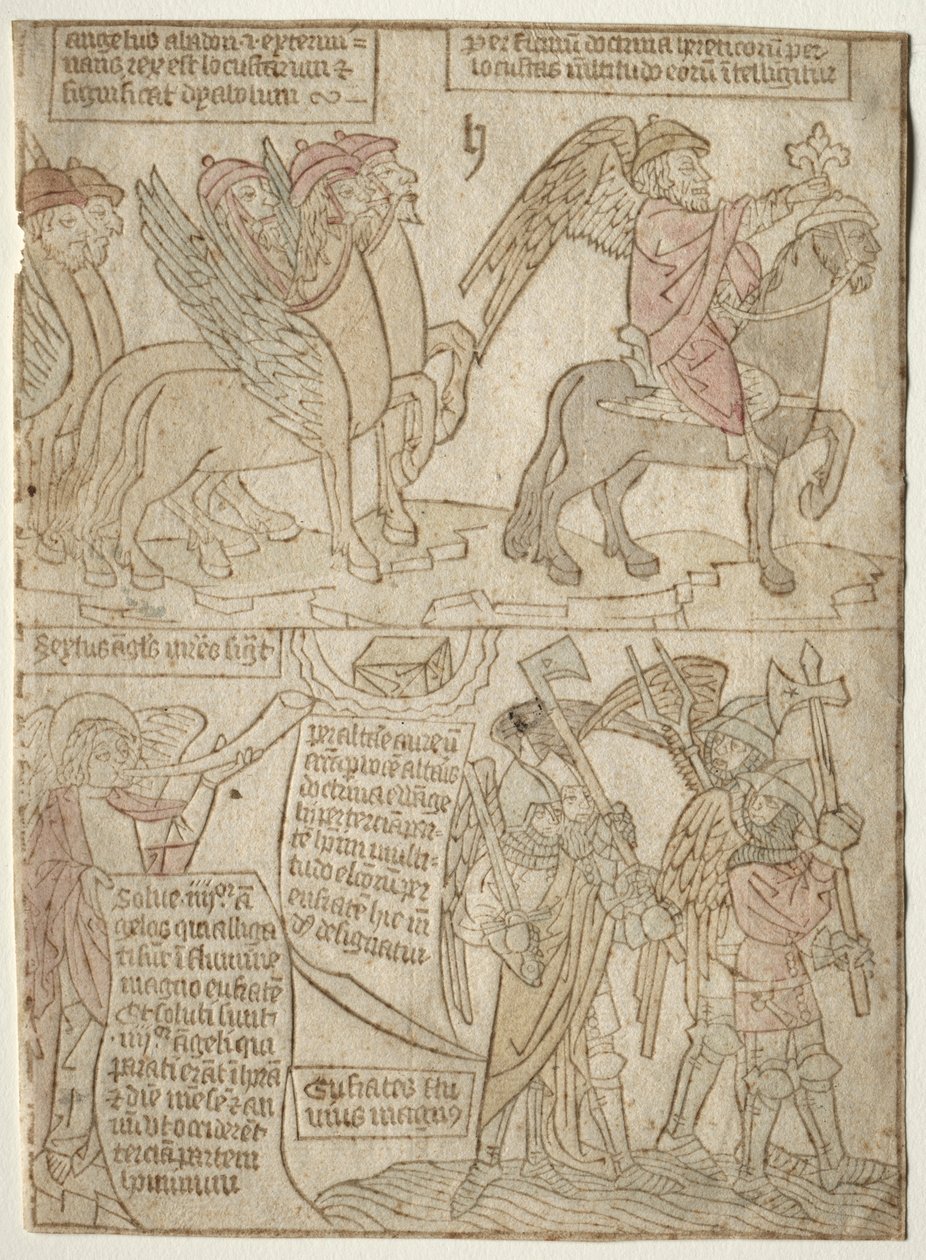 Apocalypse The Locusts with the Angel of the Abyss and The Sixth Trumpet、1400年代のページ。 作： 不明
