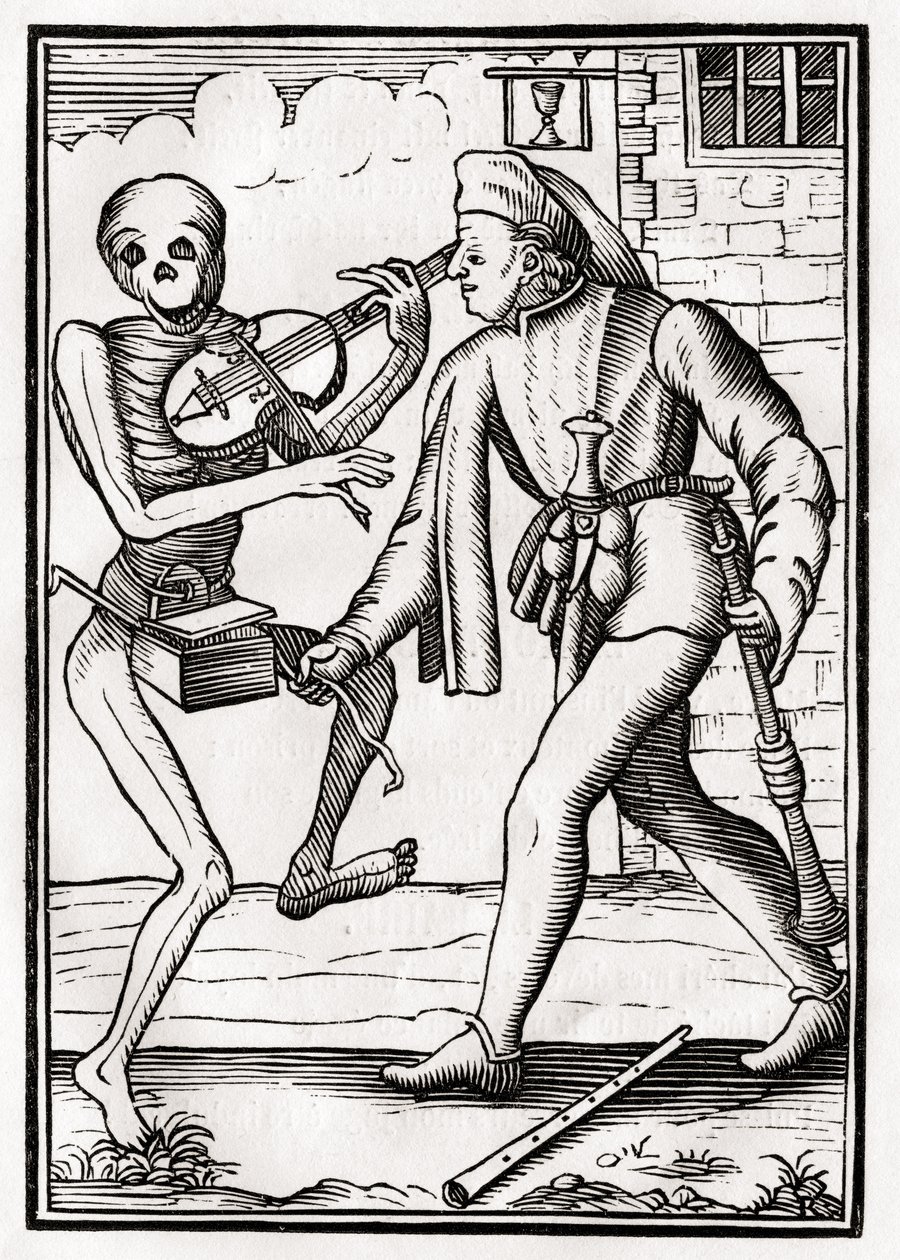 ミュージシャンの死は1843年にバーゼルで出版された「Der Todten Tanz」（リソ）から 作： 不明不明