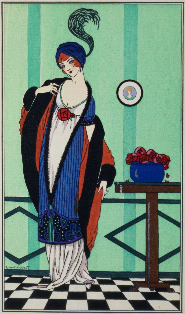 1913年、ロバートピシェノのコスチュームパリジャンからのモスリンチュニック付きファーコート 作： 不明不明