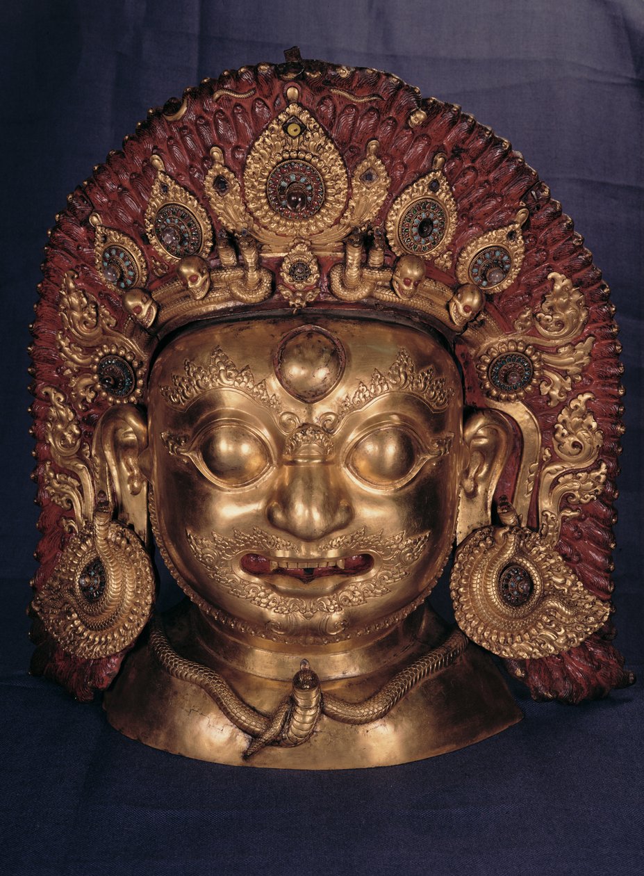 Bhairava、17世紀後半の頭（浮彫りにされた銅、塗られ、金メッキ） 作： 不明不明
