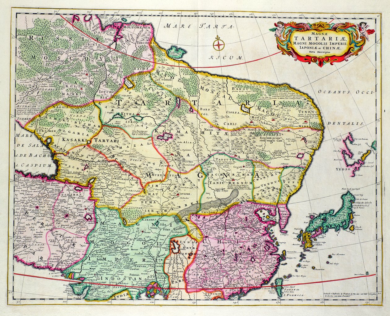 日本と中国を示すモンゴルの地図、1680年頃、フレデリックデウィット作