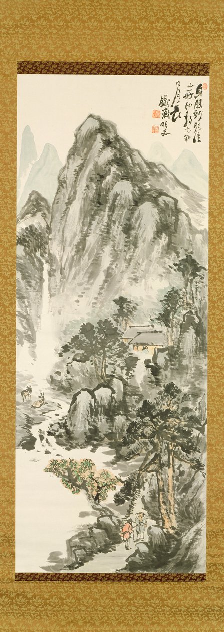 富岡鉄彩（1836- 1924）による山の隠れ家（カラー木版画） 作： 不明不明