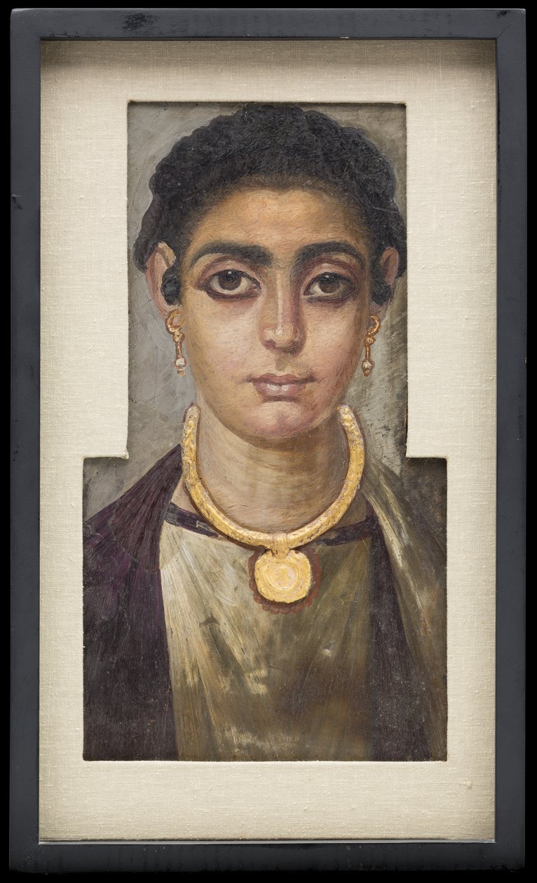 ミイラの肖像：女性の首、エジプト人、130-160 AD 作： 不明不明