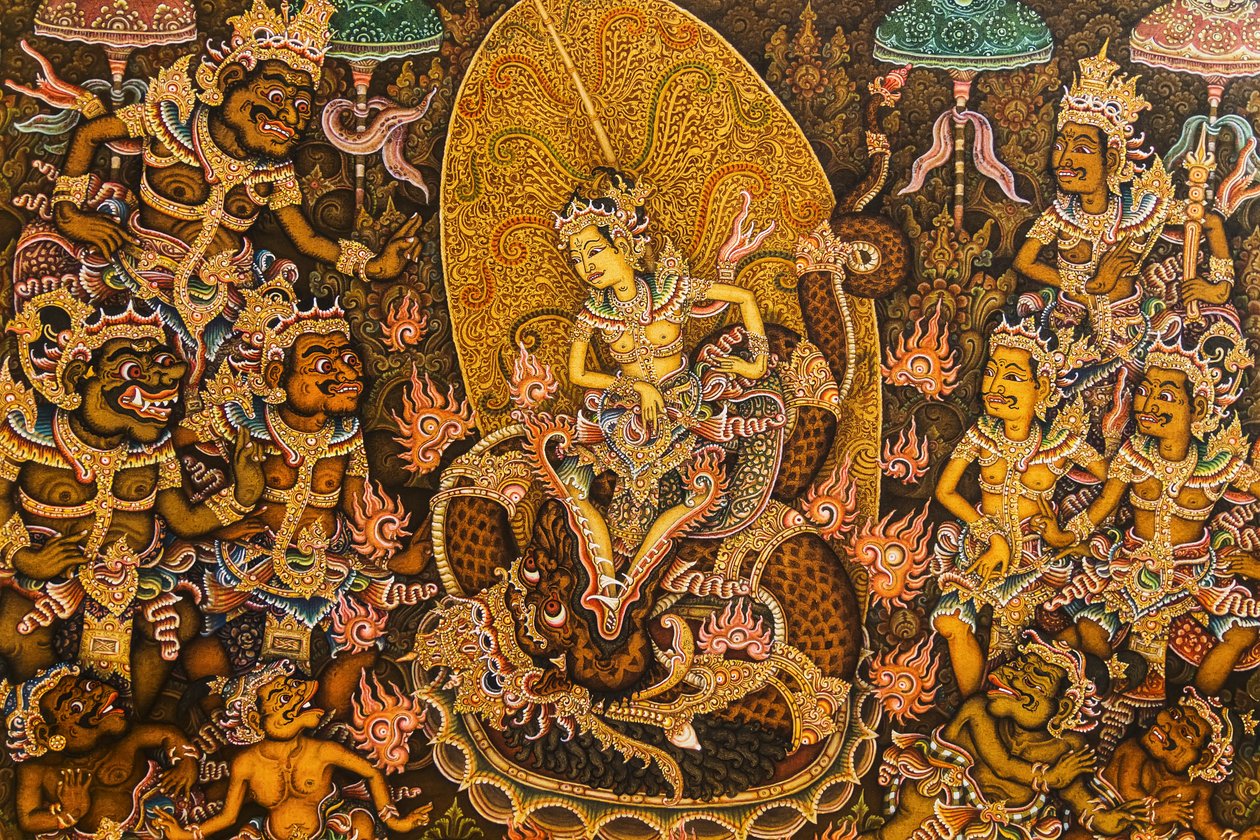 インドネシア、バリ島、ウブド、プリルキサン博物館に展示されているケトゥマンドラの絵であるセマラとラティフ 作： 不明不明