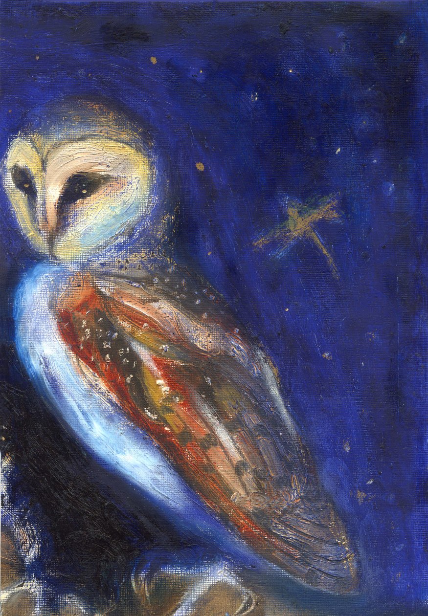 フクロウと金箔のトンボ、2013年、 作： 不明不明