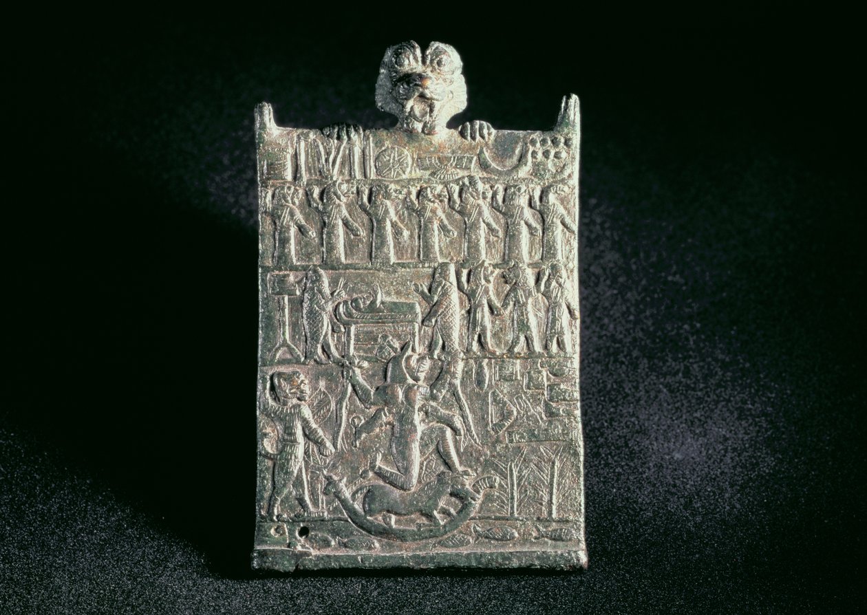 00362地獄の盾、紀元前1700年頃、メソポタミアの新アッシリア王国ラマシュトゥに対する陰謀を描いたもの（ブロンズ） 作： 不明