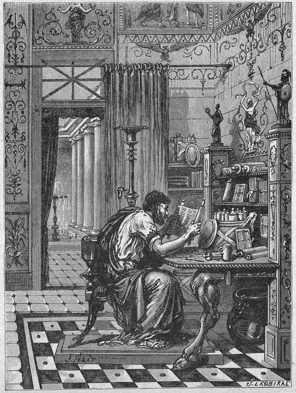 書斎のローマ人、1880年頃（版画） 作： 無名の画家