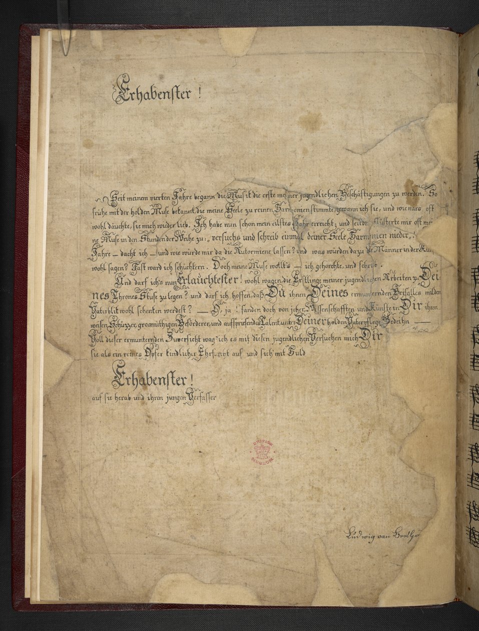 MS 41631 f.1v を追加 ベートーベンの Eb、F 短調、ニ長調の 3 つの初期ピアノフォルテ ソナタのコピー 作： 無名の画家