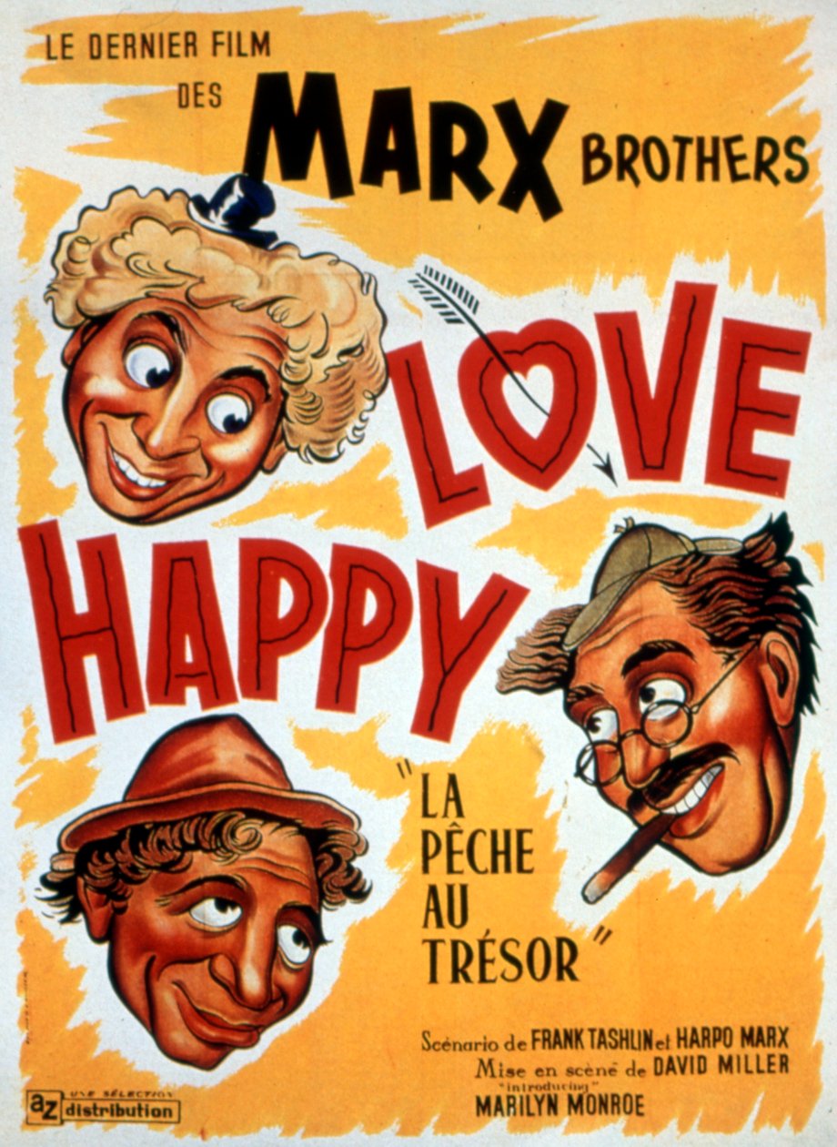 DAVIDMILLER監督によるマルクス兄弟出演の映画「トレジャーハント」「LOVE HAPPY」のポスター 1949年 作： 不明